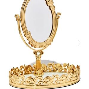 Elegant Gold Vanity Mirror with Tray